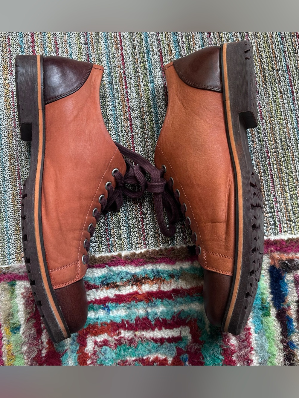 Fluevog EXCELLENT Radio 2 Putra brown/orange retro lace-up derby shoe -M12 - Picture 8 of 16